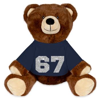 Numéro 67 paillettes argenté - 67e anniversaire - Nounours RecycelBär® marron - bleu marine - Devant