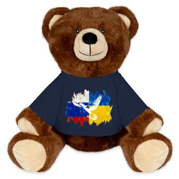 Ukraine Russia Conflict Dove of Peace - MiniFeet® RecycelBär® Teddy Bear Brown - french navy - Front