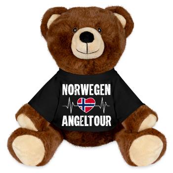 Norwegen Angeltour Angeln Angler - MiniFeet® RecycelBär® Braun - Schwarz - Vorne