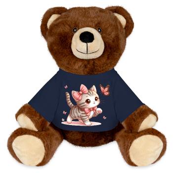 Chat avec papillon - Nounours RecycelBär® marron - bleu marine - Devant