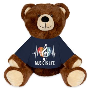 Music is Life Notenschlüssel Outfit Musikfans und - MiniFeet® RecycelBär® Braun - French Navy - Vorne