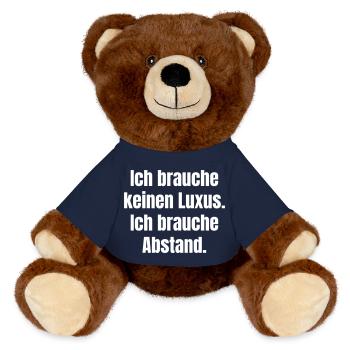 Ich brauche Abstand statt Luxus - MiniFeet® RecycelBär® Braun - French Navy - Vorne