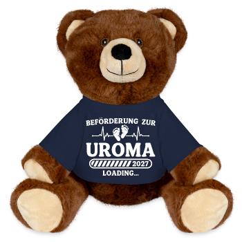 Uroma 2027 Loading – Baby Ankündigung Geschenk - MiniFeet® RecycelBär® Braun - French Navy - Vorne