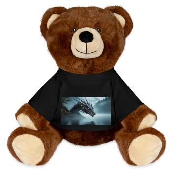 Ein realistischer böser dunkler Drache in einem nebligen Fluss - MiniFeet® RecycelBär® Braun - Schwarz - Vorne