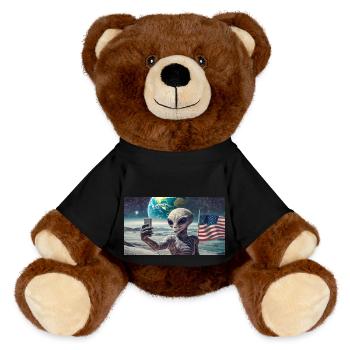 extraterrestre gris sur la surface de la lune – faire des selfies - Nounours RecycelBär® marron - noir - Devant