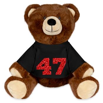 Number 47 Red Glitter - 47th Anniversary - MiniFeet® RecycelBär® Teddy Bear Brown - black - Front