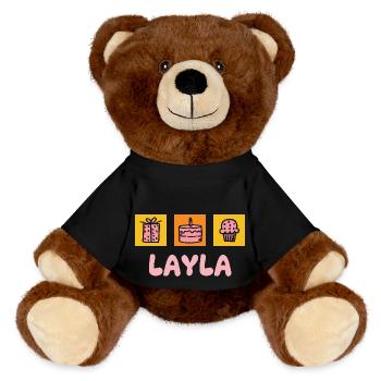 Layla als Vorname - MiniFeet® RecycelBär® Braun - Schwarz - Vorne