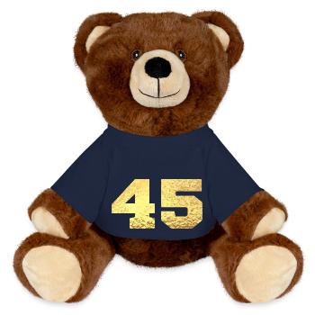 Numéro 45 paillettes doré - 45e anniversaire - Nounours RecycelBär® marron - bleu marine - Devant