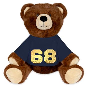 Nummer 68 Gold Glitter - 68. Jahrestag - MiniFeet® RecycelBär® Braun - French Navy - Vorne
