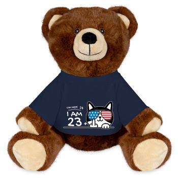 I'm Not 24, I Am 23 Plus 1 Middle Finger Cat Flip - MiniFeet® RecycelBär® Teddy Bear Brown - french navy - Front