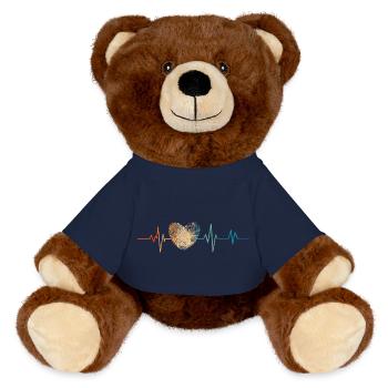 Retro Heartbeat Fingerabdruck Herz - MiniFeet® RecycelBär® Braun - French Navy - Vorne