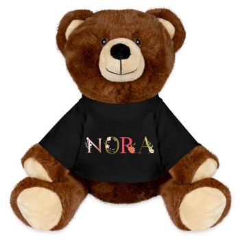 NORA Name mit Blumen geschmückt - MiniFeet® RecycelBär® Braun - Schwarz - Vorne