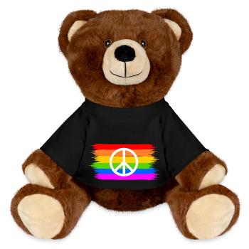 Signe de paix sur la bannière arc-en-ciel LGBT - Nounours RecycelBär® marron - noir - Devant