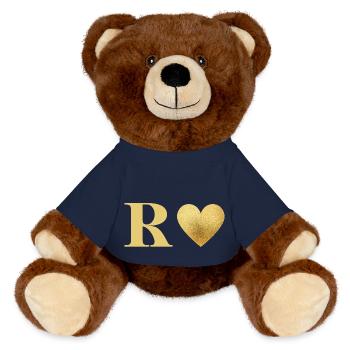 Buchstabe r goldenes Herz - MiniFeet® RecycelBär® Braun - French Navy - Vorne