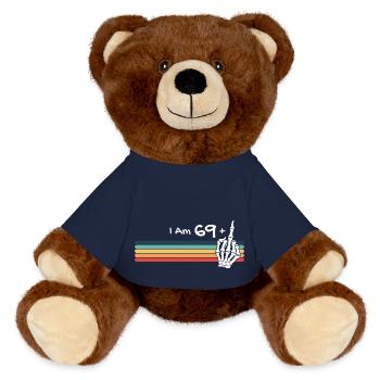 Je n’ai pas 70 ans, j’ai 69 ans et je n’ai pas de crâne de majeur - Nounours RecycelBär® marron - bleu marine - Devant