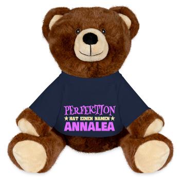 Woman's name Annalea - MiniFeet® RecycelBär® Teddy Bear Brown - french navy - Front