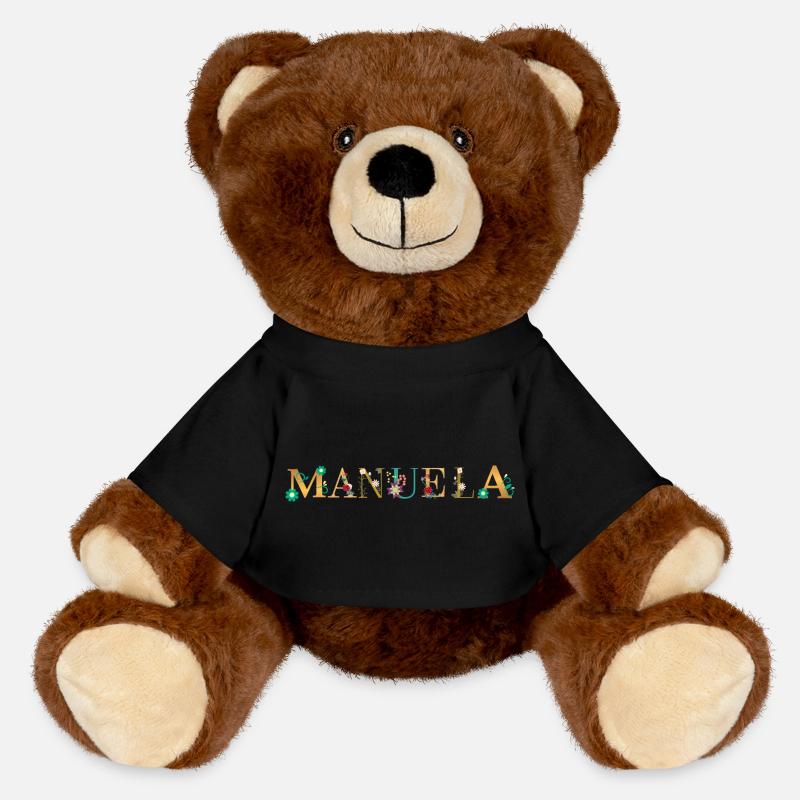 MANUELA name decorated with flowers - MiniFeet® RecycelBär® Teddy Bear Brown - black
