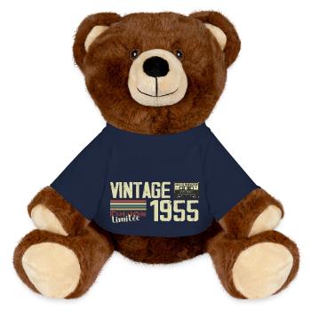 1955 Vintage Rétro Cadeau D'anniversaire 1955 - Nounours RecycelBär® marron - bleu marine - Devant