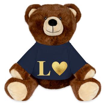 Buchstabe l Goldenes Herz - MiniFeet® RecycelBär® Braun - French Navy - Vorne