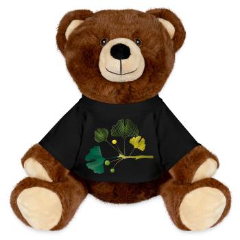 Ginkgo branch made of leaf lines in soft green tones - MiniFeet® RecycelBär® Teddy Bear Brown - black - Front