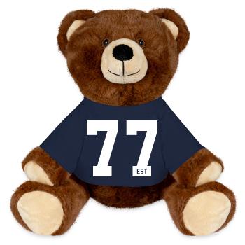 77 EST – Bold Typo & Foundation Style - MiniFeet® RecycelBär® Teddy Bear Brown - french navy - Front