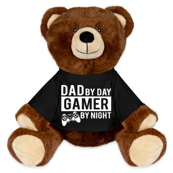 Papa by day gamer by night Papa Gamer Gift Fun - Nounours RecycelBär® marron - noir - Devant