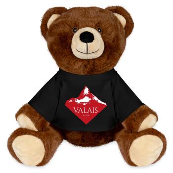 Logo rouge du Sommet du Mont Valais - Nounours RecycelBär® marron - noir - Devant