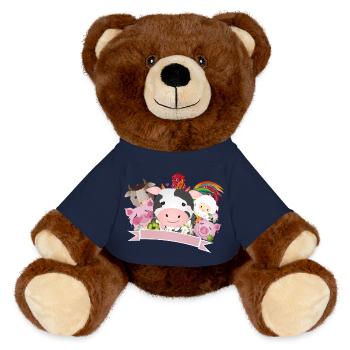 happy farm animals together in the countryside - MiniFeet® RecycelBär® Teddy Bear Brown - french navy - Front