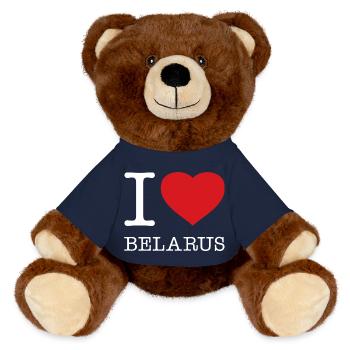 I LOVE BELARUS Weissrussland - MiniFeet® RecycelBär® Braun - French Navy - Vorne