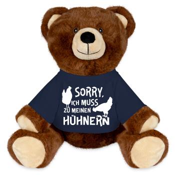 Fans de poulet - - Coq - Poulet fou - Nounours RecycelBär® marron - bleu marine - Devant