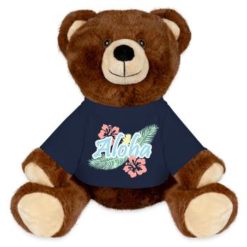 Aloha Tropical Summer Flowers - MiniFeet® RecycelBär® Teddy Bear Brown - french navy - Front