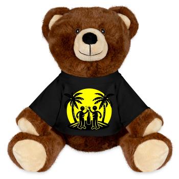 Boire à la fête sur la plage de l’île - Nounours RecycelBär® marron - noir - Devant