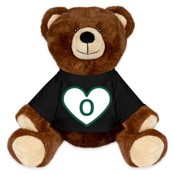 Lettre o cœur sport tendance vert - idée cadeau - Nounours RecycelBär® marron - noir - Devant