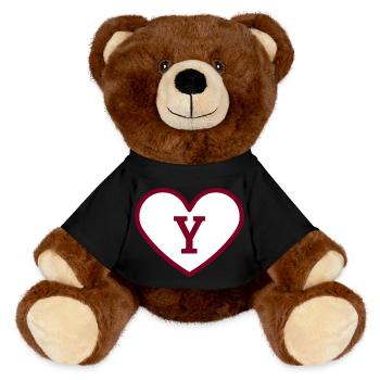 Letter y heart sport trend burgundy - gift idea - MiniFeet® RecycelBär® Teddy Bear Brown - black - Front