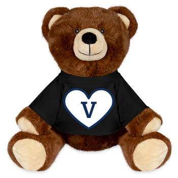 Lettre V cœur sport tendance bleu - idée cadeau - Nounours RecycelBär® marron - noir - Devant