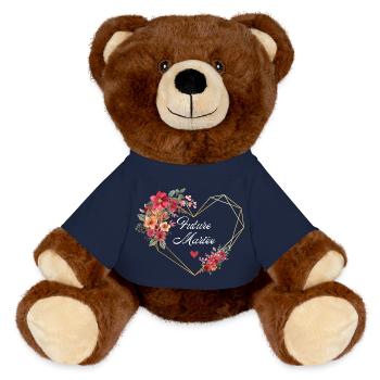 Goldene Herzblume für die zukünftige Braut - MiniFeet® RecycelBär® Braun - French Navy - Vorne