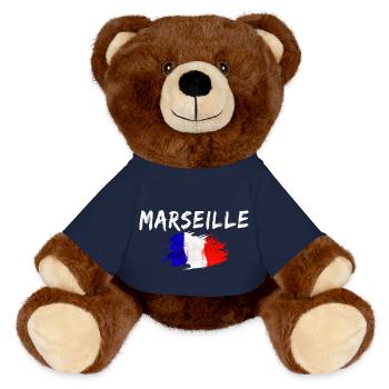 Marseille France Ville Drapeau de Marseille - Nounours RecycelBär® marron - bleu marine - Devant