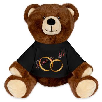 Goldene Ringe mit You & Me Schriftzug - MiniFeet® RecycelBär® Braun - Schwarz - Vorne