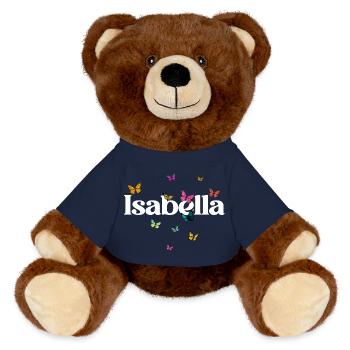 Schöner Mädchenname mit Schmetterlingen ISABELLA - MiniFeet® RecycelBär® Braun - French Navy - Vorne