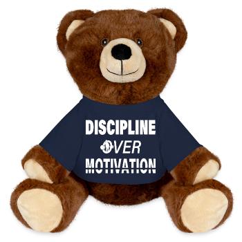 Disziplin über Motivation – Bold Fitness Design - MiniFeet® RecycelBär® Braun - French Navy - Vorne