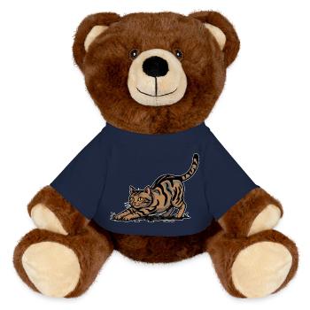 Braune getigerte Katze dehnt sich dynamisches Porträt - MiniFeet® RecycelBär® Braun - French Navy - Vorne