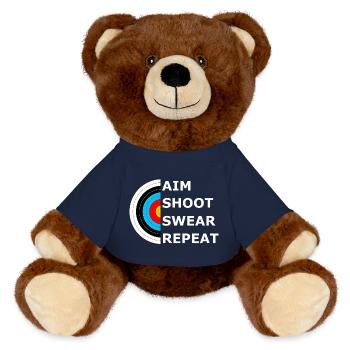 Aim Shoot Swear Repeat - Archery Target - MiniFeet® RecycelBär® Teddy Bear Brown - french navy - Front