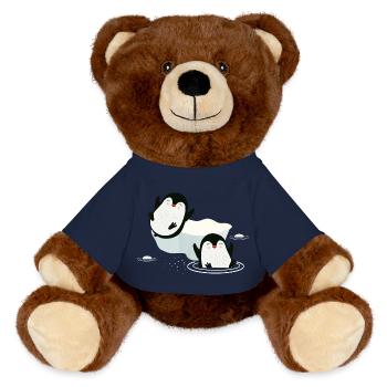 Zwei spielende Pinguine im Wasser mit Eisscholle - MiniFeet® RecycelBär® Braun - French Navy - Vorne