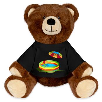 Buntes Planschbecken mit Sonnenschirm und Ball - MiniFeet® RecycelBär® Braun - Schwarz - Vorne