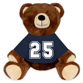 Block Style Sporty Number Design 25 - MiniFeet® RecycelBär® Teddy Bear Brown - french navy - Front