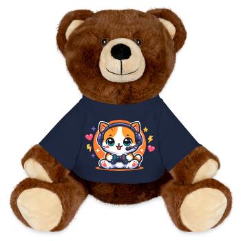 Gaming Katze – Lustiger Zocken Spruch - MiniFeet® RecycelBär® Braun - French Navy - Vorne