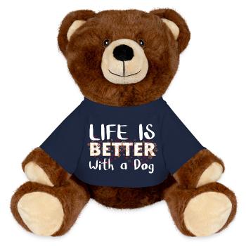 La vie est meilleure avec un chien - Nounours RecycelBär® marron - bleu marine - Devant