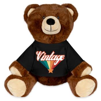 Vintage - Retro Geschenkidee - MiniFeet® RecycelBär® Braun - Schwarz - Vorne