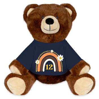 12th Birthday Rainbow Yellow - MiniFeet® RecycelBär® Teddy Bear Brown - french navy - Front