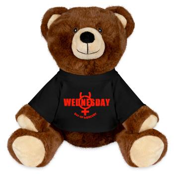 Wednesday Mittwoch Merkur Tag Wochentage red used - MiniFeet® RecycelBär® Braun - Schwarz - Vorne